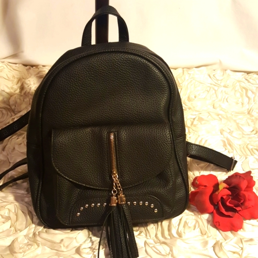 Backpack With Studs Tassels Black